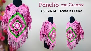 Poncho Elegante a Crochet con Granny y Flequillos – Tejido Originales Fáciles de tejer a Crochet [upl. by Linda]