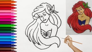 How to Draw Mermaid Ariel  The Little Mermaid [upl. by Htiekram]