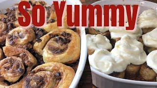 PUFF PASTRY CINNAMON ROLLSCREAM CHEESE TOPPPING [upl. by Adeys]