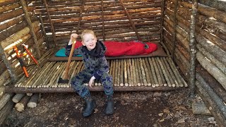 Bushcraft Log Cabin Build  8 Days Winter Camping amp Cooking in Primitive Shelter [upl. by Rolyks]