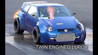 1800bhp TWIN ENGINED VW LUPO 14 MIle At Santa Pod Raceway [upl. by Lenahs]