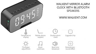 Walkent Mirror Alarm Clock With Bluetooth Speakers [upl. by Runkle226]