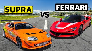 Fast amp Furious Tribute Supra drag races Ferrari SF90 Stradale [upl. by Stargell507]