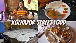 Best KOLHAPUR Street Food Part 2  Mutton Thali Loni Dosa Pithala Bhakri amp more [upl. by Hough]