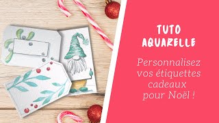 TUTO AQUARELLE NOEL  étiquettes cadeaux 🎄🎁❄️ [upl. by Airitak]