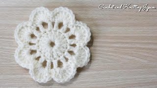 【かぎ針編み】簡単な花モチーフの編み方 EASY Crochet Flower Motif for Beginners かぎ針編み初心者さん [upl. by Antone]