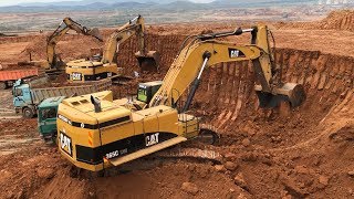 Caterpillar 365C Excavator Loading Trucks And Operator View [upl. by Gniliem]