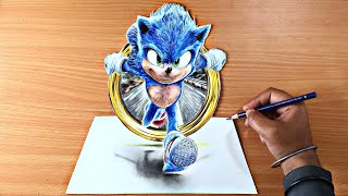 How to Draw Sonic The Hedgehog  3d Drawing [upl. by Essyla102]