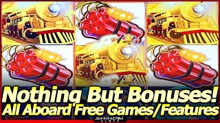 All Aboard Dynamite Dash Slot Machine  Nothing But Bonuses Free Spins and All Aboard Features [upl. by Alanah]