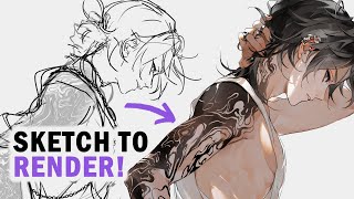 Sketch to Render ✦ Full Digital Art Process Clip Studio Paint Illustration Making [upl. by Saturday]