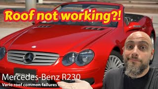 Mercedes Benz SL500 SL55 SL63 SL320 R230 vario roof common issues [upl. by Lacym275]