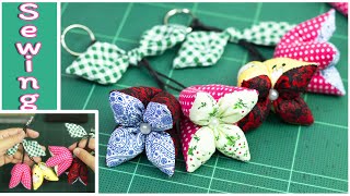 DIY CREATIVE IDEAS  fabric flowers Key Chain From Cotton Patchwork  fabric flowers latkan Recycle [upl. by Shaum]