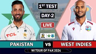 PAKISTAN vs WEST INDIES 1st TEST MATCH DAY 2 LIVE SCORES  PAK vs WI LIVE MATCH COMMENTARY PAK S3 [upl. by Harpp]