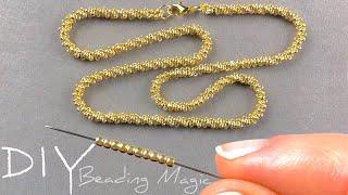 Easy Beaded Chain Beaded Jewelry Making  Seed Bead Necklace Tutorial [upl. by Berkin]