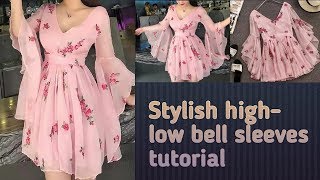 Very stylish and trendy high low bell sleeves perfect cutting and stitching tutorial l [upl. by Akinom]