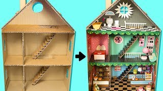 How to Make a Cardboard House with Rooms Furniture amp People  DIY Craft Ideas [upl. by Bernice]