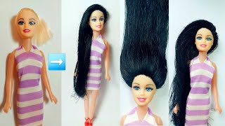 DIY Barbie Hairs RerootingBarbie Dolls hairs from Silk ThreadDolls Hack [upl. by Kirkwood]