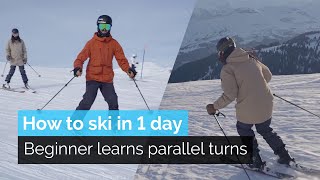 How to Ski in One Day  Beginner Learns Parallel Turns [upl. by Attirehs641]