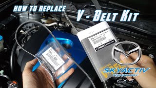 Mazda CX 5 CX 3 Mazda 2 Mazda 6 Biante Skyactiv How to replace V belt  Water pump belt [upl. by Nnaeiluj]