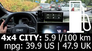 Dacia Duster TCe 4x4 CITY fuel consumption economy real test mpg l100 km AWD 12l TCe traffic jam [upl. by Yrrot]