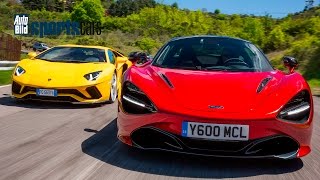 McLaren 720S vs Lamborghini Aventador S in ITALIEN  Erster Fahrvergleich  AUTO BILD SPORTSCARS [upl. by Odnesor]