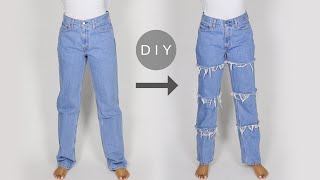 How to distressed denim jeans easy way DIY by using scissors only [upl. by Eilliw]