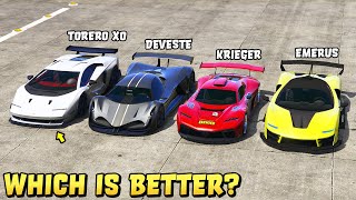 GTA 5  TORERO XO vs KRIEGER vs DEVESTE EIGHT vs EMERUS   Track test included [upl. by Ajar]