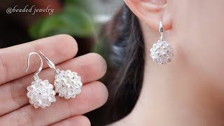 Swarovski beaded ball earrings Super easy to make for beginners Beading tutorial [upl. by Aiel]