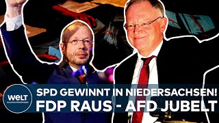 LANDTAGSWAHL SPD siegt in Niedersachsen – Grüne legen zu FDP verpasst Einzug  AfD jubelt [upl. by Eirojam108]