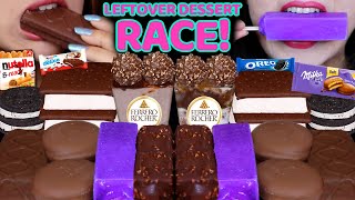 ASMR SHOCKING LEFTOVER DESSERT RACE MILKA CAKE NUTELLA B READY PURPLE ICE CREAM KINDER FERRERO [upl. by Marjory594]