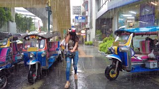 4K 🇹🇭 Heavy Rain Walk in City Center of Bangkok Asok to Nana  Rainy Season in Thailand 2023 [upl. by Sammy410]