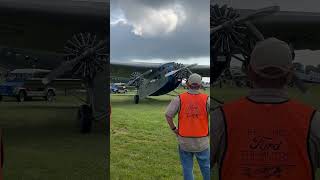 Ford Trimotor comes to a stop at Oshkosh 2024 fighteraircraft taildragger highwing [upl. by Kataway]