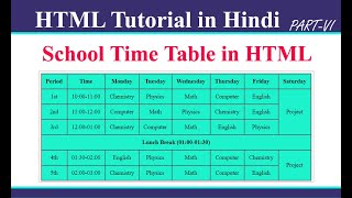 How to Create School Time Table in HTML  HTML Tutorial in Hindi [upl. by Nanette207]