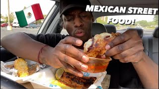 American’s first time trying MEXICAN STREET FOOD  BIRRIA TACOS ELOTE and CHURROS [upl. by Merrel]