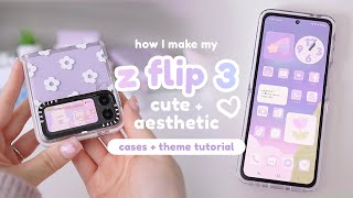 how I make my samsung z flip 3 cute amp aesthetic ☁️  cases amp purple android theme 💜💫 [upl. by Lletnwahs]