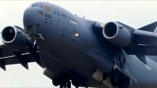 Close up US Airforce C17 take off [upl. by Mikiso772]