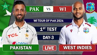 PAKISTAN vs WEST INDIES 1st TEST MATCH DAY 3 LIVE SCORES  WI vs PAK MATCH LIVE COMMENTARY [upl. by Ennaul]