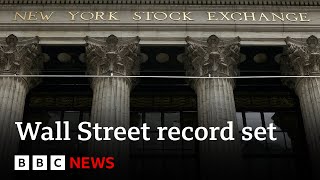 Wall Street traders celebrate new stock market record  BBC News [upl. by Arlynne]