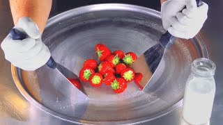 ASMR  Strawberry Ice Cream Rolls  satisfying tapping ear to ear tingles 먹방 mukbang  no talking 4k [upl. by Wolfson779]