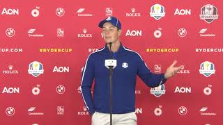 Viktor Hovland Tuesday Press Conference English amp Norwegian 2021 Ryder Cup [upl. by Eugatnom644]