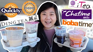 TRYING EVERY BOBA SHOP CHAINFRANCHISE Chatime Tapioca Express it’s Boba Time  more [upl. by Aleekahs]