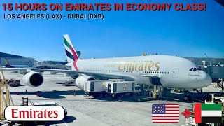 REVIEW  Emirates  Los Angeles LAX  Dubai DXB  Airbus A380800  Economy [upl. by Aerdnaid]