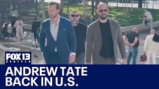 Controversial influencer Andrew Tate back in US  FOX 13 Seattle [upl. by Trainer897]