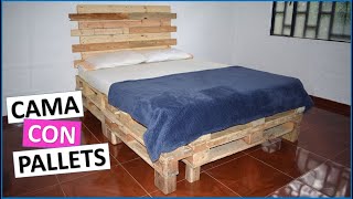 Cama y Cabecera hecha con PALLETS PASO A PASO TARIMAS [upl. by Kati422]