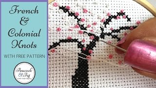 Cross stitch tutorial French knots and Colonial knots [upl. by Bruell]