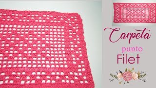 Como tejer CARPETA punto FILET en CROCHET o GANCHILLO  How to crochet filet stitch mat [upl. by Lienhard]