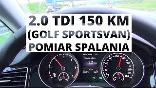 PLENG Subs Volkswagen Golf Sportsvan 20 TDI 150 KM  pomiar spalaniafuel consumption test [upl. by Gregoor]