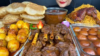 ASMR EATING PURI MUTTON CURRYEGG CURRYCHICKEN BIRYANIGULAB JAMUN [upl. by Davis]