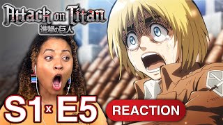 WAIT WHAT IS HAPPENING IN TROST  Attack on Titan Season 1 Episode 5 DUB Reaction [upl. by Aseuqram354]