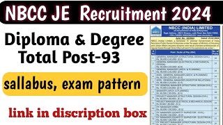 NBCC JE 2024 recruitment out nbcc je 2024 vacancy details NBCC JE sallabus exam pattern nbcc [upl. by Melleta]